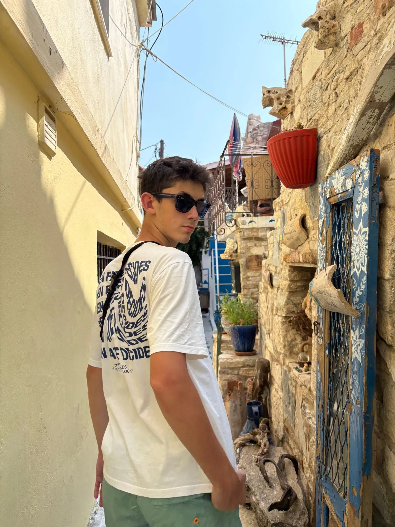 Duha in a narrow street in Greece